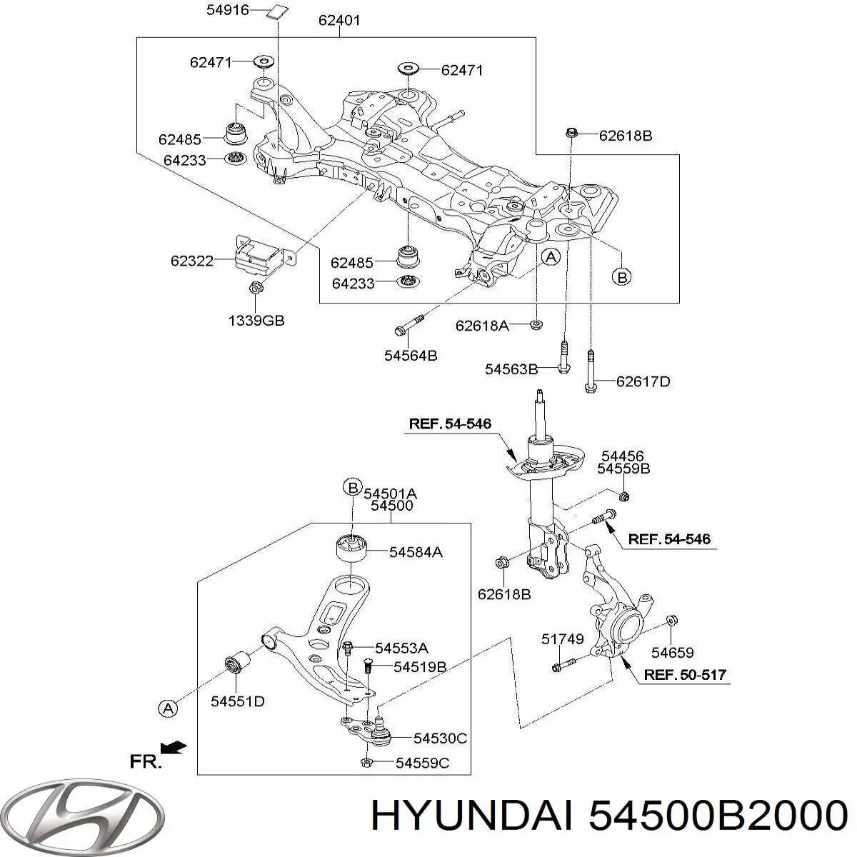 Do koszyka 54500B2000 Hyundai/Kia Wahacz zawieszenia przedniego dolny lewy
