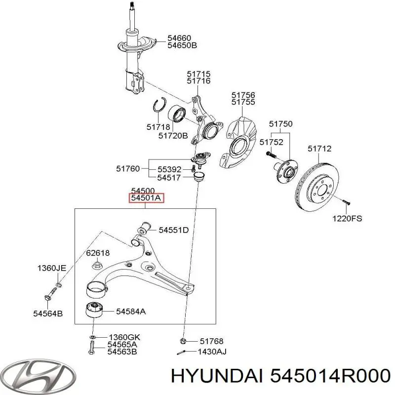 Wahacz zawieszenia przedniego dolny lewy Hyundai/Kia 545014R000 cena, od 144,20 USD