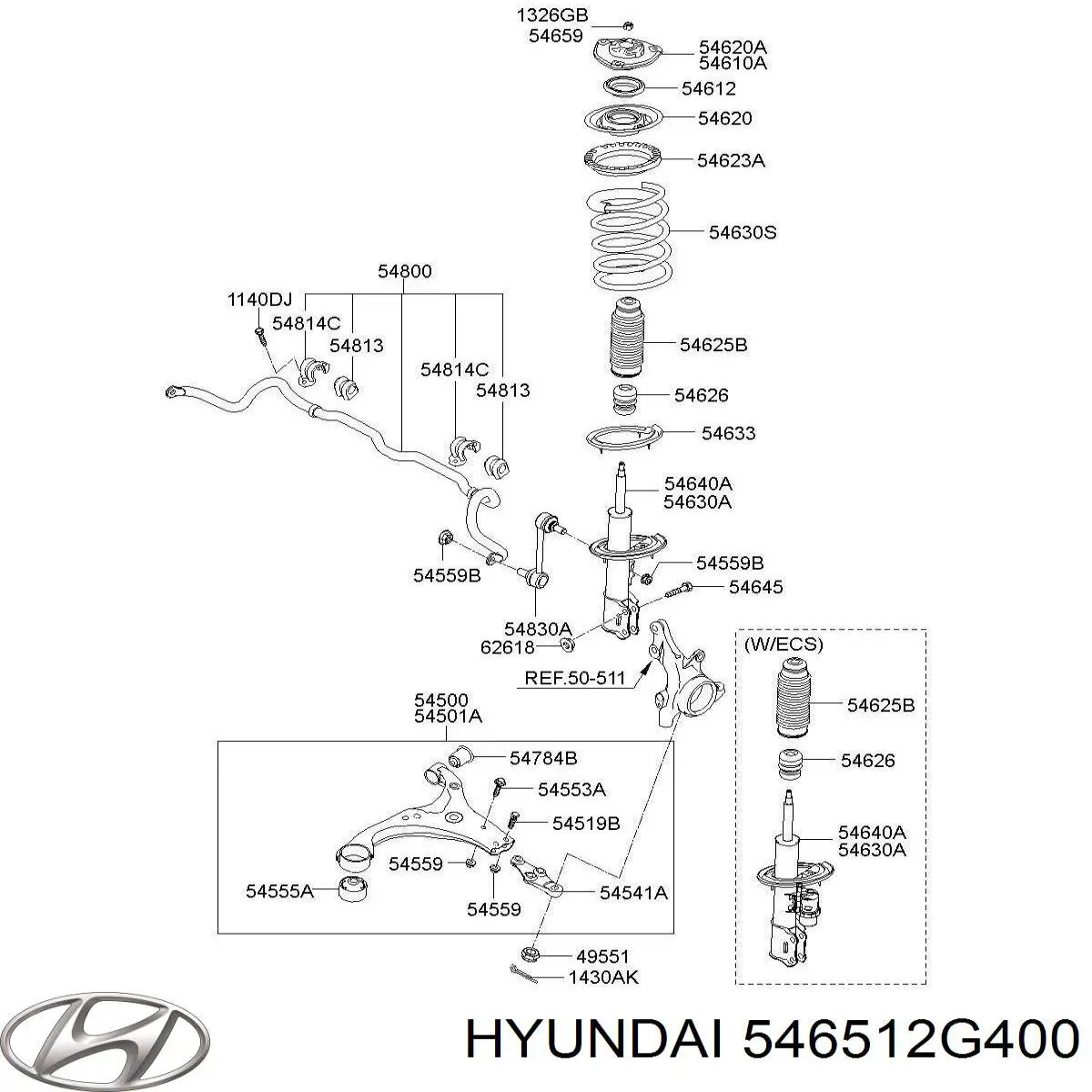 546512G400 Hyundai/Kia Amortyzator przedni lewy