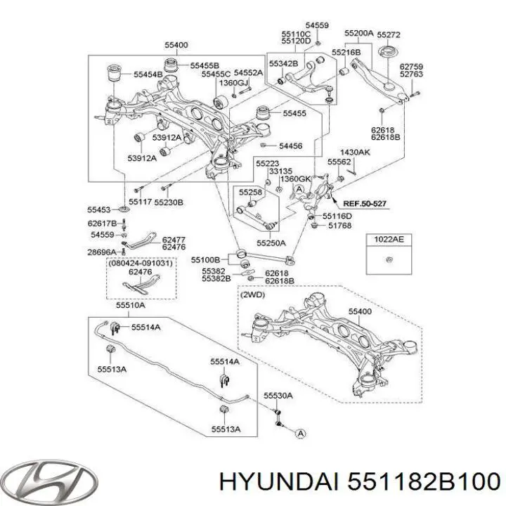 Do koszyka 551182B100 Hyundai/Kia Silentblock tylnego wahacza podłużnego tyłny
