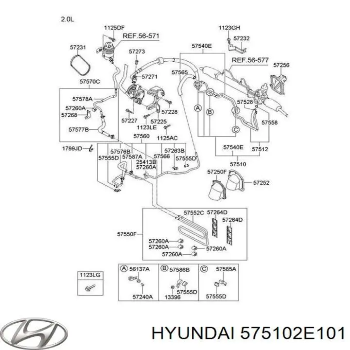 Przewód hydraulicznego układu wspomagania wysokiego ciśnienia, od pompy do maglownicy (mechanizmu) Hyundai/Kia 575102E101 cena, od 139,37 USD