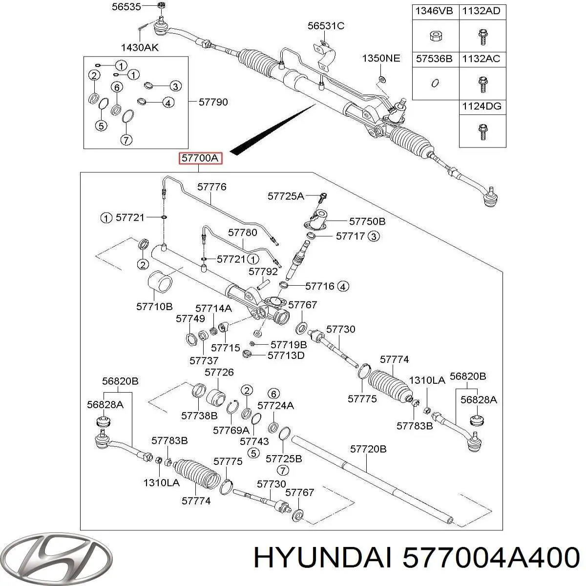 Listwa kierownicza (maglownica) Hyundai/Kia 577004A400 cena, od 309,92 USD