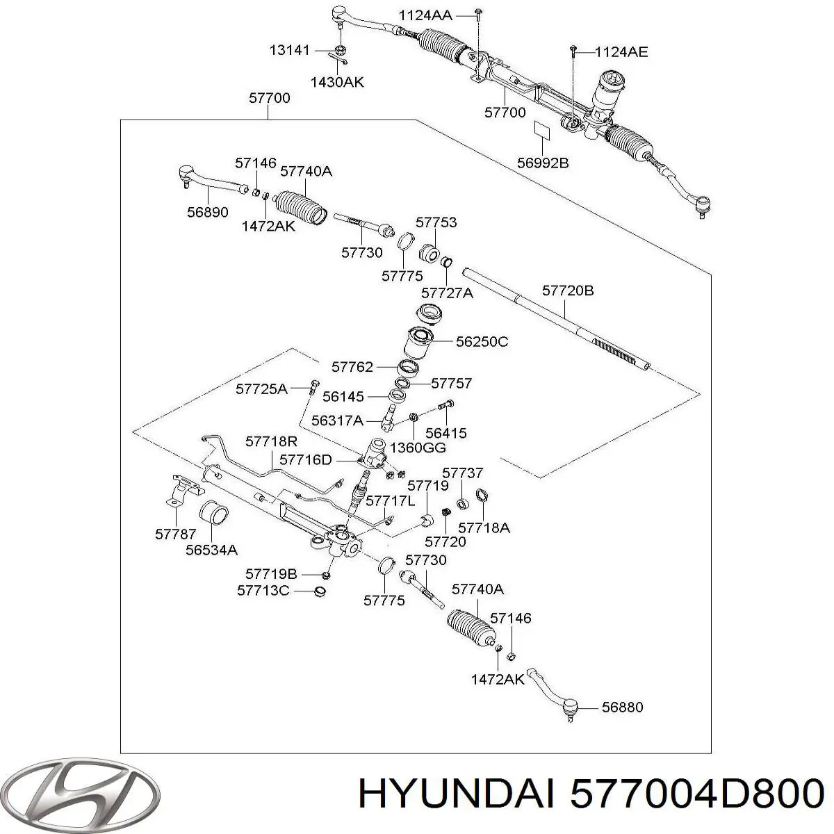 Listwa kierownicza (maglownica) Hyundai/Kia 577004D800 cena, od 154,93 USD