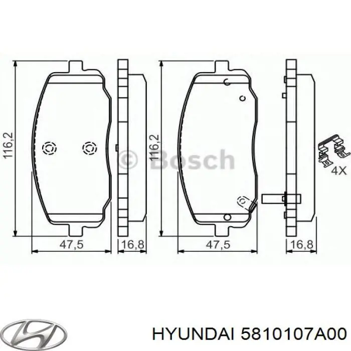 Do koszyka 5810107A00 Hyundai/Kia Klocki hamulcowe przednie tarczowe