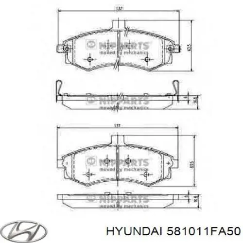 Do koszyka 581011FA50 Hyundai/Kia Klocki hamulcowe przednie tarczowe