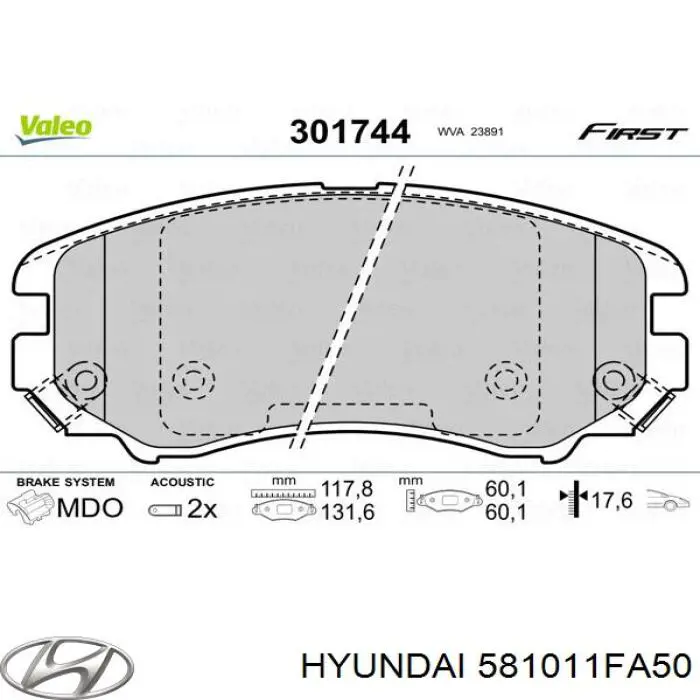 Klocki hamulcowe przednie tarczowe 581011FA50 Hyundai/Kia