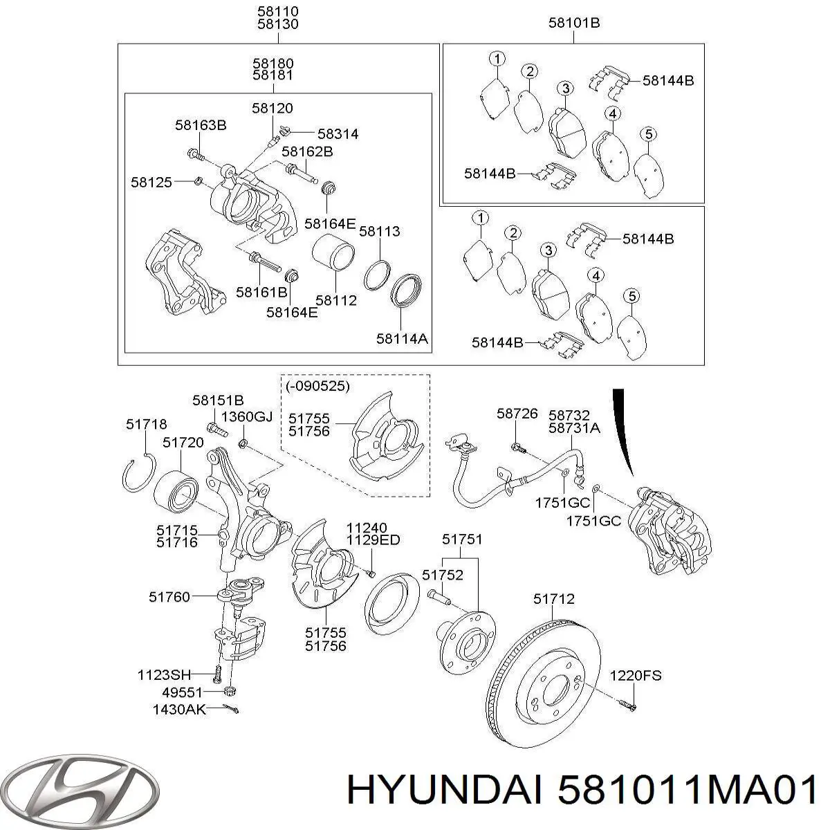 581011MA01 Hyundai/Kia Klocki hamulcowe przednie tarczowe