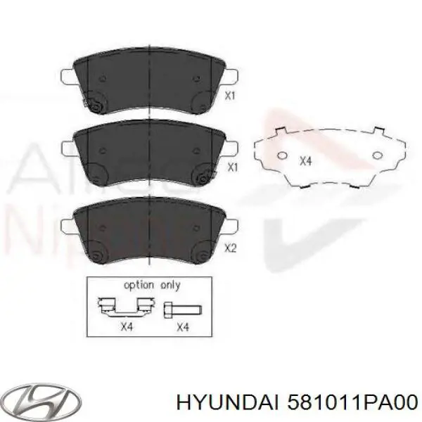 Do koszyka 581011PA00 Hyundai/Kia Klocki hamulcowe przednie tarczowe