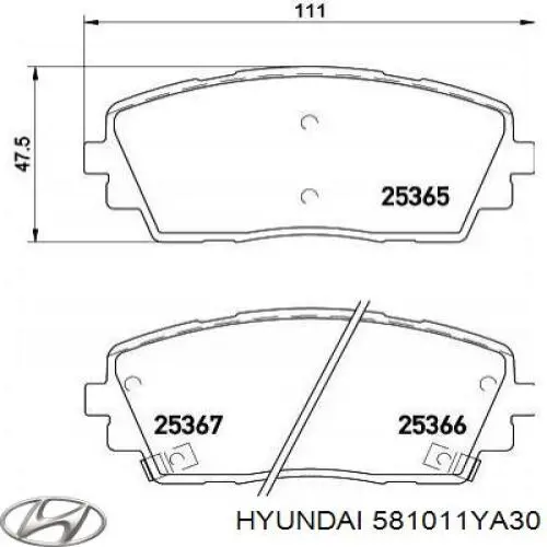 Do koszyka 581011YA30 Hyundai/Kia Klocki hamulcowe przednie tarczowe