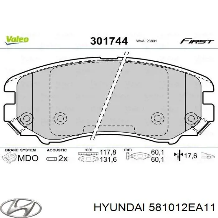 Do koszyka 581012EA11 Hyundai/Kia Klocki hamulcowe przednie tarczowe
