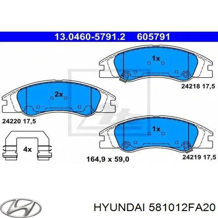 Klocki hamulcowe przednie tarczowe 581012FA20 Hyundai/Kia