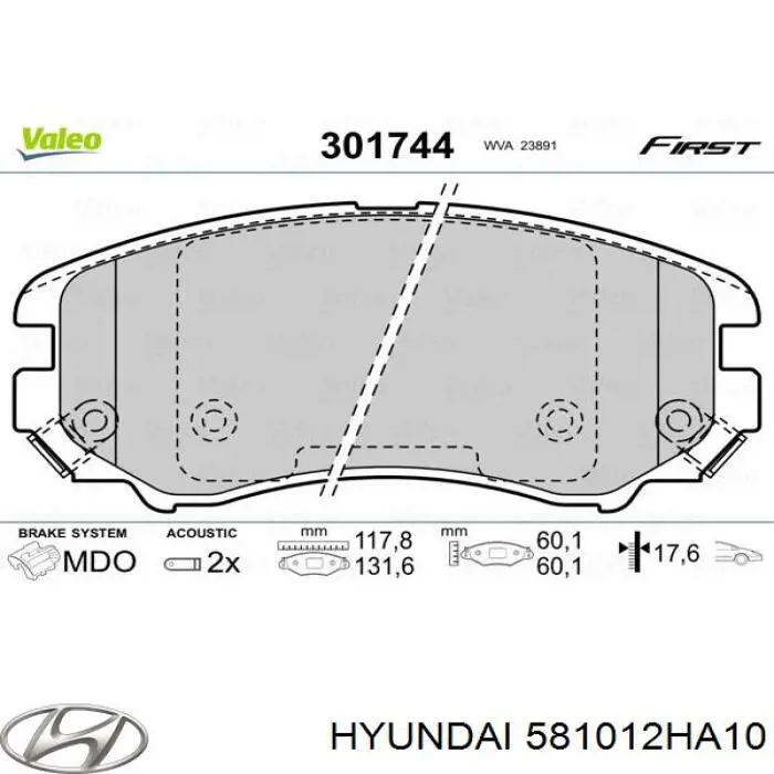 Klocki hamulcowe przednie tarczowe 581012HA10 Hyundai/Kia