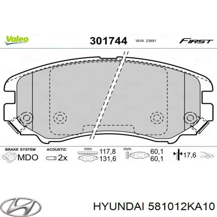 581012KA10 Hyundai/Kia Klocki hamulcowe przednie tarczowe