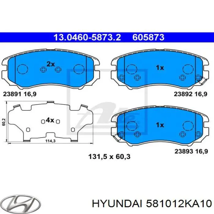 Klocki hamulcowe przednie tarczowe 581012KA10 Hyundai/Kia