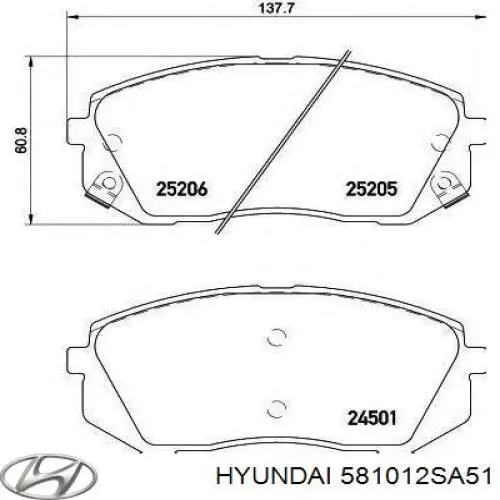 Klocki hamulcowe przednie tarczowe Hyundai/Kia 581012SA51 cena, od 26,59 USD