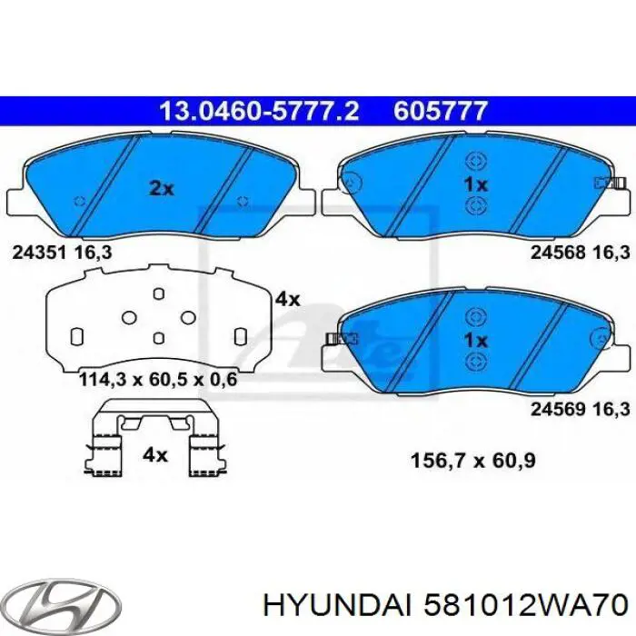 Klocki hamulcowe przednie tarczowe Hyundai/Kia 581012WA70 cena, od 26,84 USD