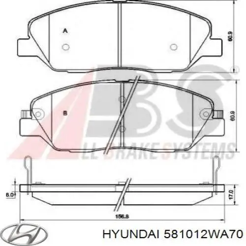 Do koszyka 581012WA70 Hyundai/Kia Klocki hamulcowe przednie tarczowe