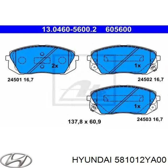 Klocki hamulcowe przednie tarczowe Hyundai/Kia 581012YA00 cena, od 27,35 USD