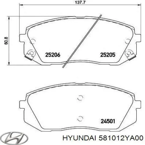 Do koszyka 581012YA00 Hyundai/Kia Klocki hamulcowe przednie tarczowe