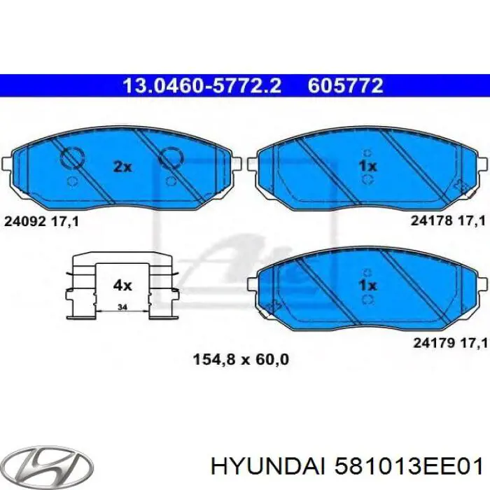 Klocki hamulcowe przednie tarczowe Hyundai/Kia 581013EE01 cena, od 42,18 USD