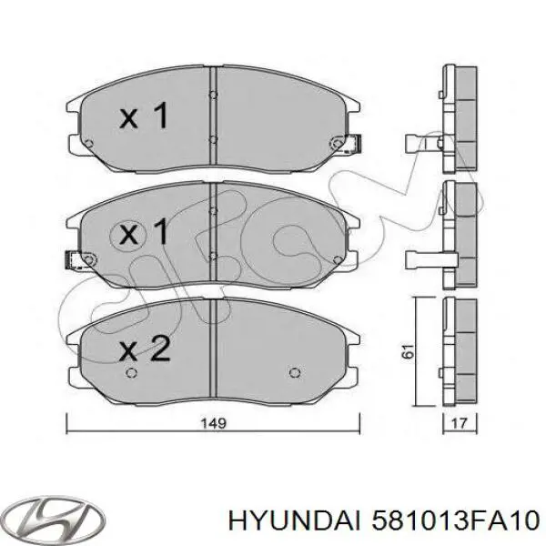 Do koszyka 581013FA10 Hyundai/Kia Klocki hamulcowe przednie tarczowe