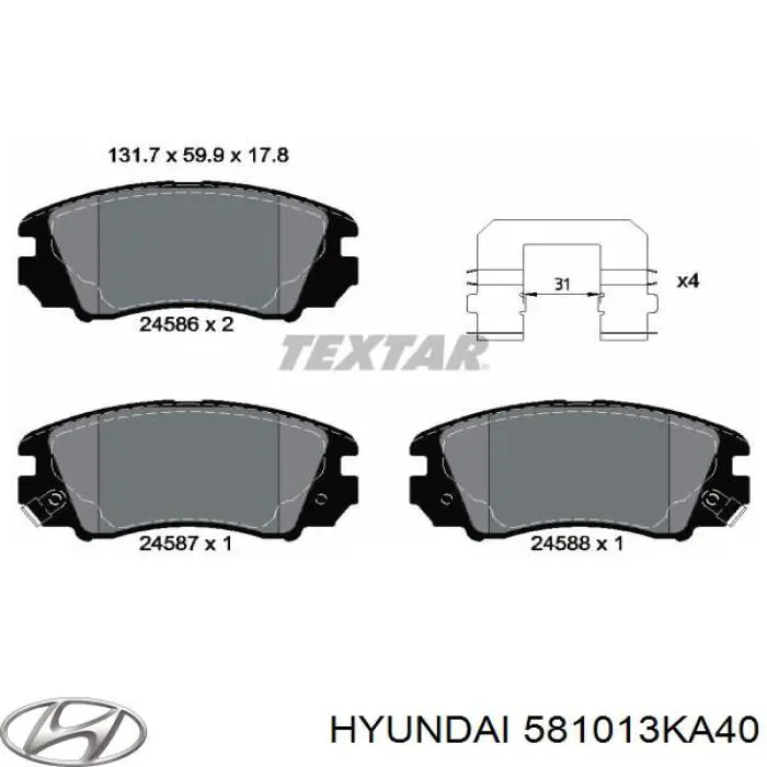 Klocki hamulcowe przednie tarczowe Hyundai/Kia 581013KA40