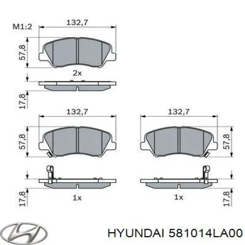 Klocki hamulcowe przednie tarczowe 581014LA00 Hyundai/Kia