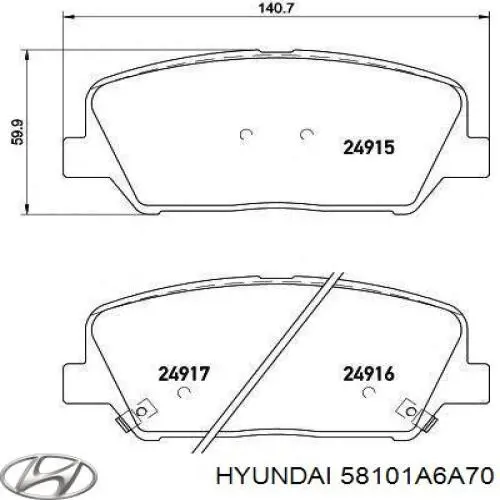Klocki hamulcowe przednie tarczowe 58101A6A70 Hyundai/Kia