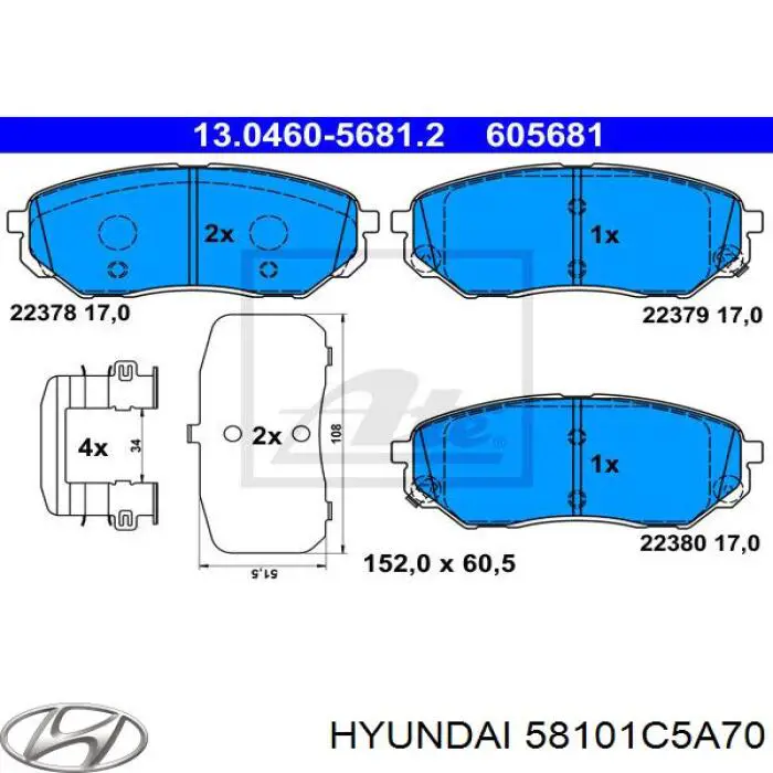 Klocki hamulcowe przednie tarczowe Hyundai/Kia 58101C5A70 cena, od 52,02 USD