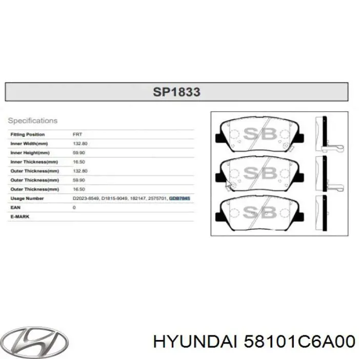 Do koszyka 58101C6A00 Hyundai/Kia Klocki hamulcowe przednie tarczowe