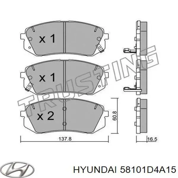Klocki hamulcowe przednie tarczowe Hyundai/Kia 58101D4A15 cena, od 89,13 USD