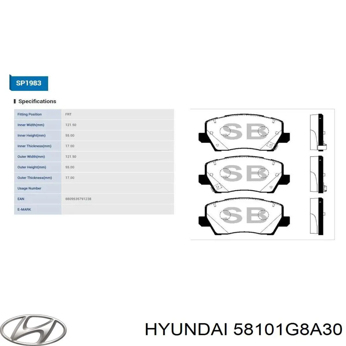 Klocki hamulcowe przednie tarczowe Hyundai/Kia 58101G8A30 cena, od 33,00 USD