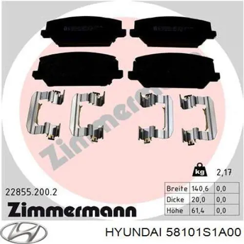 58101S1A00 Hyundai/Kia Klocki hamulcowe przednie tarczowe