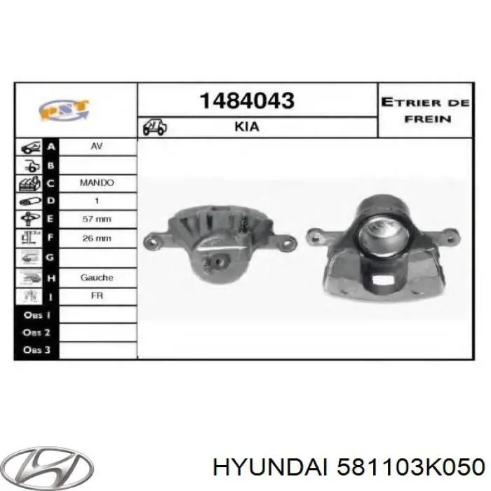 581103K050 Hyundai/Kia Zacisk hamulcowy przedni lewy