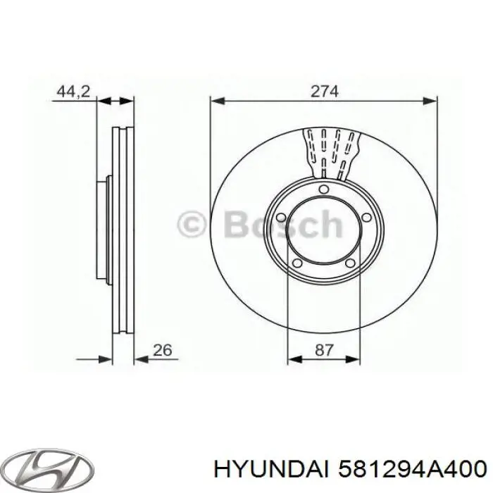 Tarcza hamulcowa przednia Hyundai/Kia 581294A400 cena, od 53,03 USD