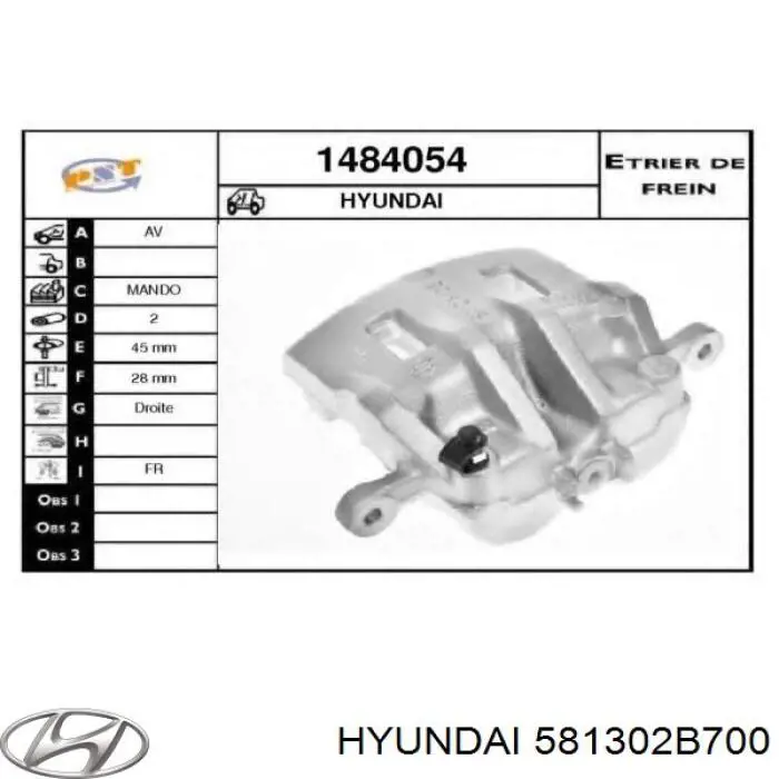 Zacisk hamulcowy przedni prawy Hyundai/Kia 581302B700 cena, od 81,72 USD