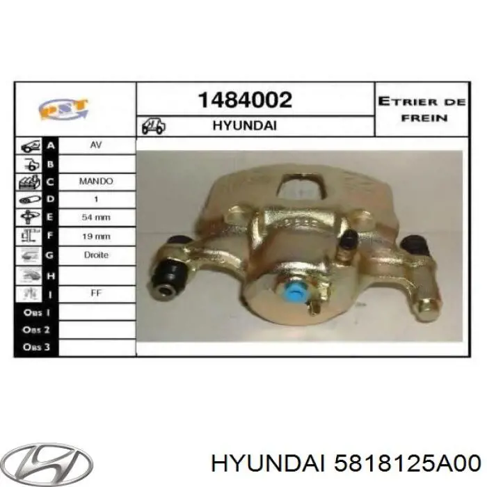 Do koszyka 5818125A00 Hyundai/Kia Zacisk hamulcowy przedni prawy