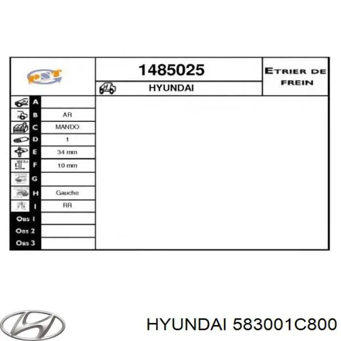 Zacisk hamulcowy tylny lewy Hyundai/Kia 583001C800 cena, od 49,33 USD