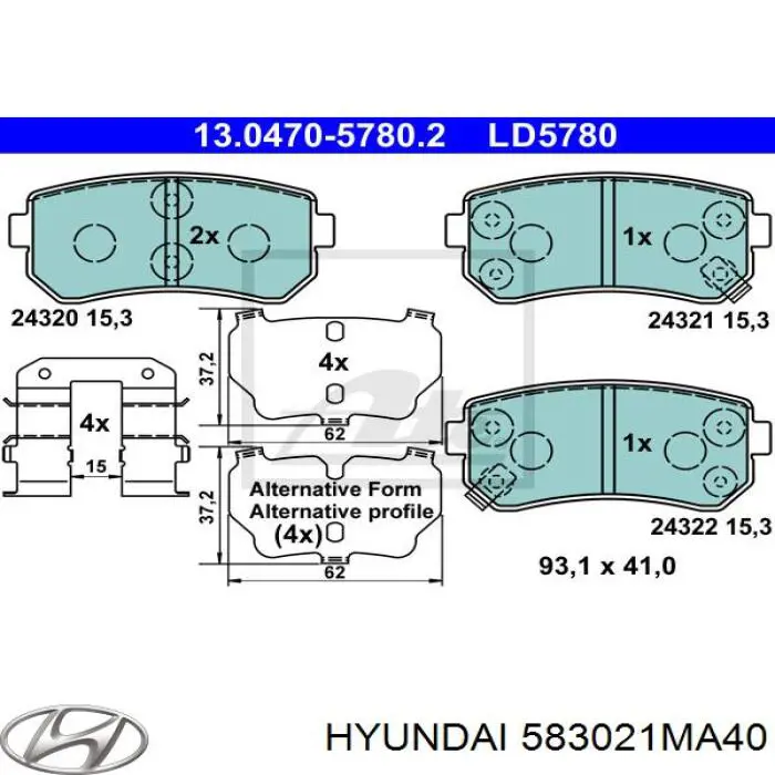 Okładziny (klocki) do hamulców tarczowych tylne 583021MA40 Hyundai/Kia