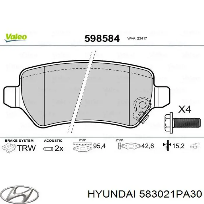 Okładziny (klocki) do hamulców tarczowych tylne Hyundai/Kia 583021PA30 cena, od 18,93 USD