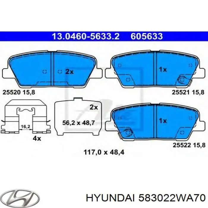 Do koszyka 583022WA70 Hyundai/Kia Okładziny (klocki) do hamulców tarczowych tylne