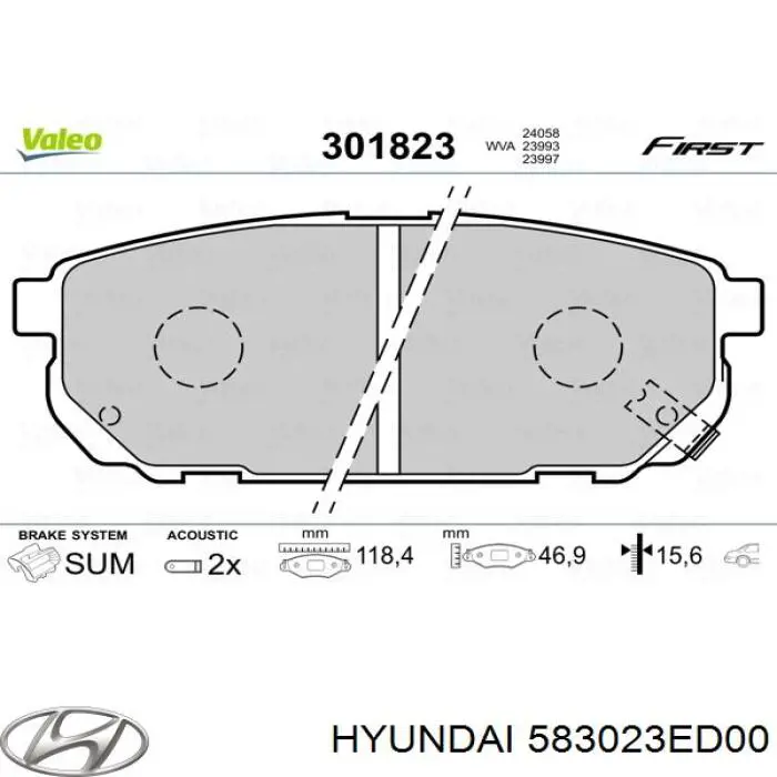Okładziny (klocki) do hamulców tarczowych tylne Hyundai/Kia 583023ED00 cena, od 20,16 USD