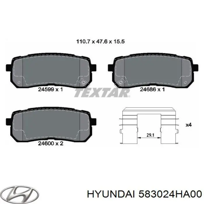 Do koszyka 583024HA00 Hyundai/Kia Okładziny (klocki) do hamulców tarczowych tylne