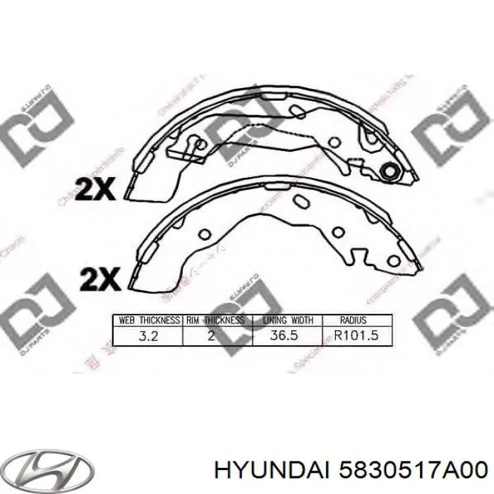 Do koszyka 5830517A00 Hyundai/Kia Klocki hamulcowe tylne bębnowe