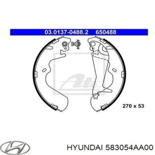 Do koszyka 583054AA00 Hyundai/Kia Klocki hamulcowe tylne bębnowe