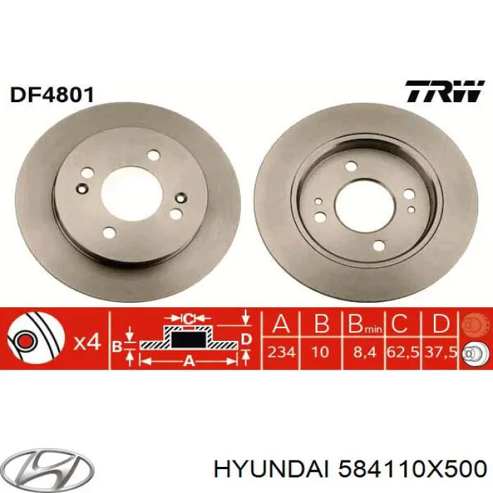 Do koszyka 584110X500 Hyundai/Kia Tarcza hamulcowa tylna