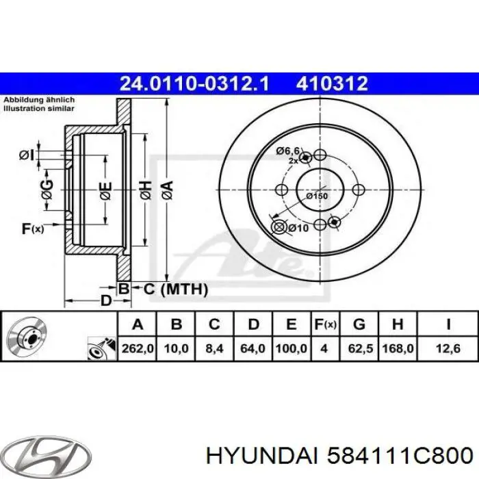 Tarcza hamulcowa tylna Hyundai/Kia 584111C800 cena, od 40,46 USD