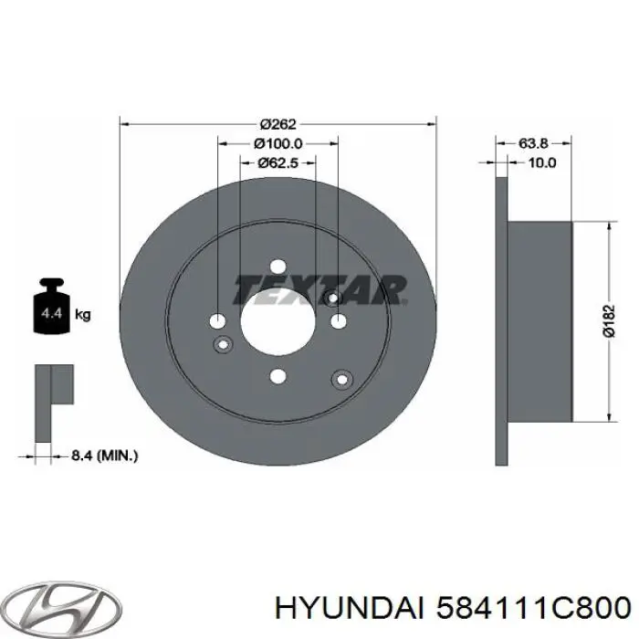 Do koszyka 584111C800 Hyundai/Kia Tarcza hamulcowa tylna