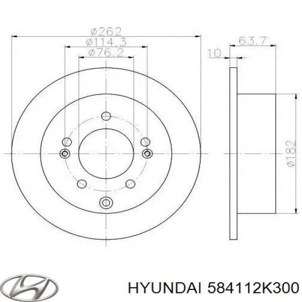 Do koszyka 584112K300 Hyundai/Kia Tarcza hamulcowa tylna