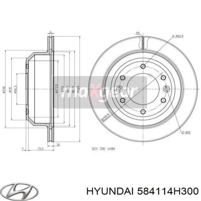 Tarcza hamulcowa tylna 584114H300 Hyundai/Kia